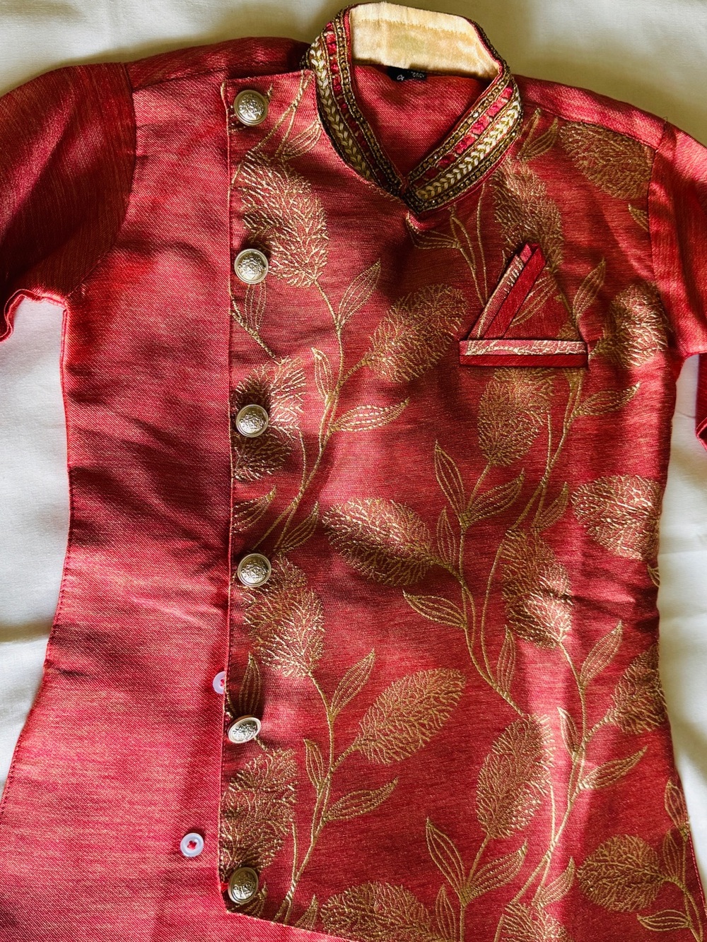 Red & Gold Embroidered Kids Kurta Top